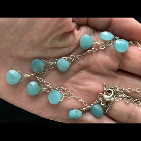 STERLING SILVER AQUA CHALCEDONY BRIOLETTE NECKLACE - Picture 3 of 4
